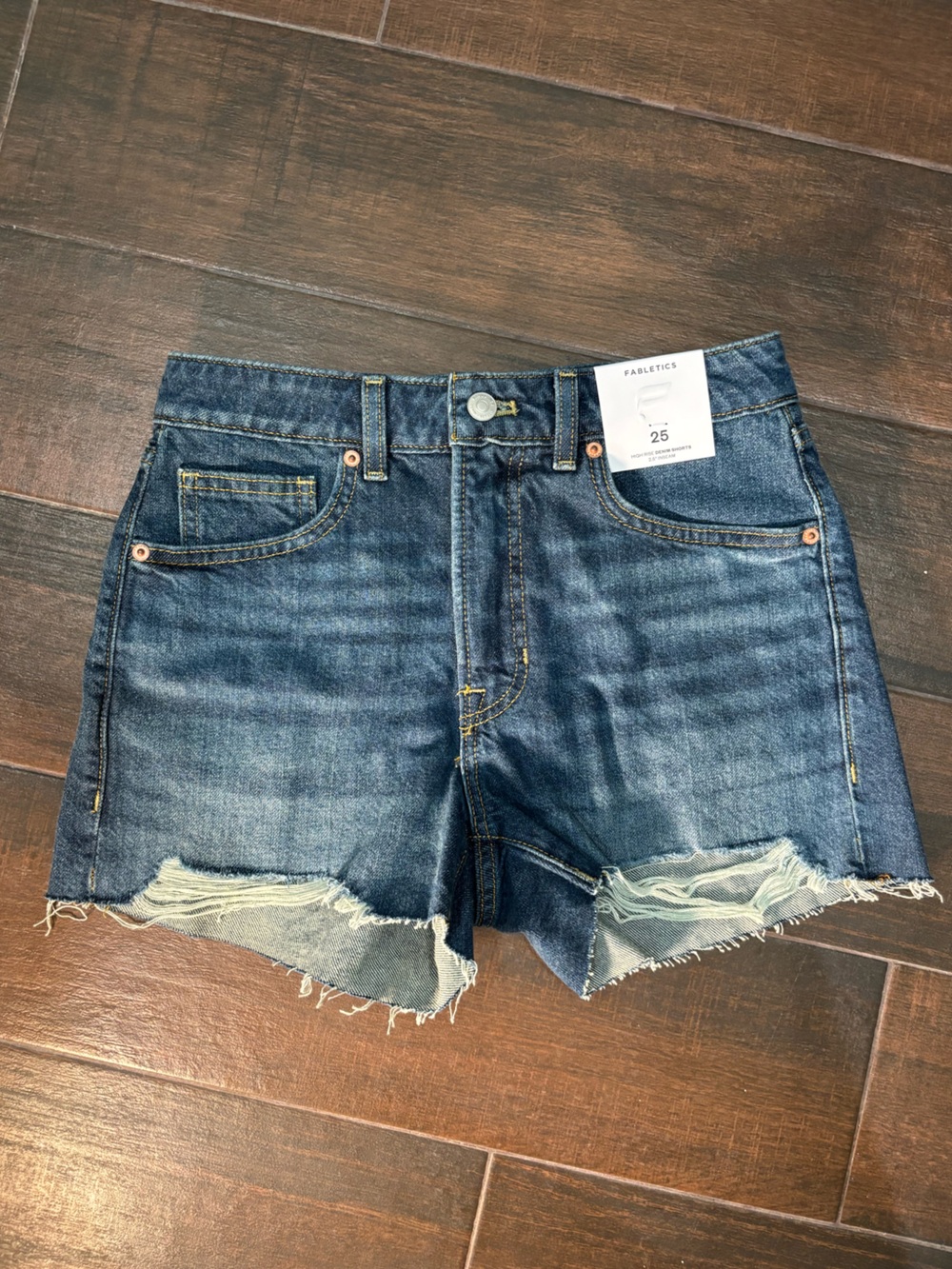 NWT Fabletics Distressed Dark Blue Denim Cutoff Shorts 25
